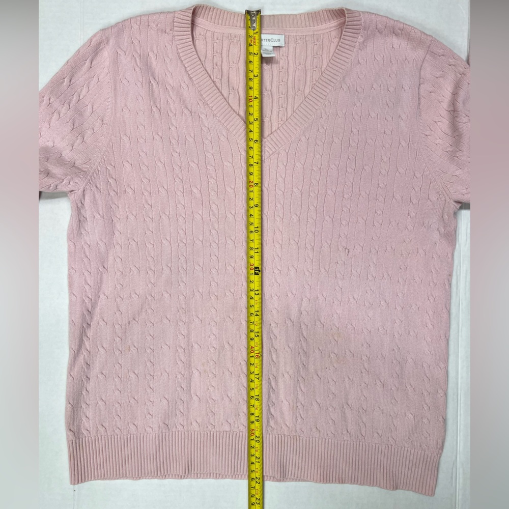 Vintage Pink Cable Knit Sweater 90s Charter Club Knitted V Neck Blouse Crewneck - Picture 12 of 17